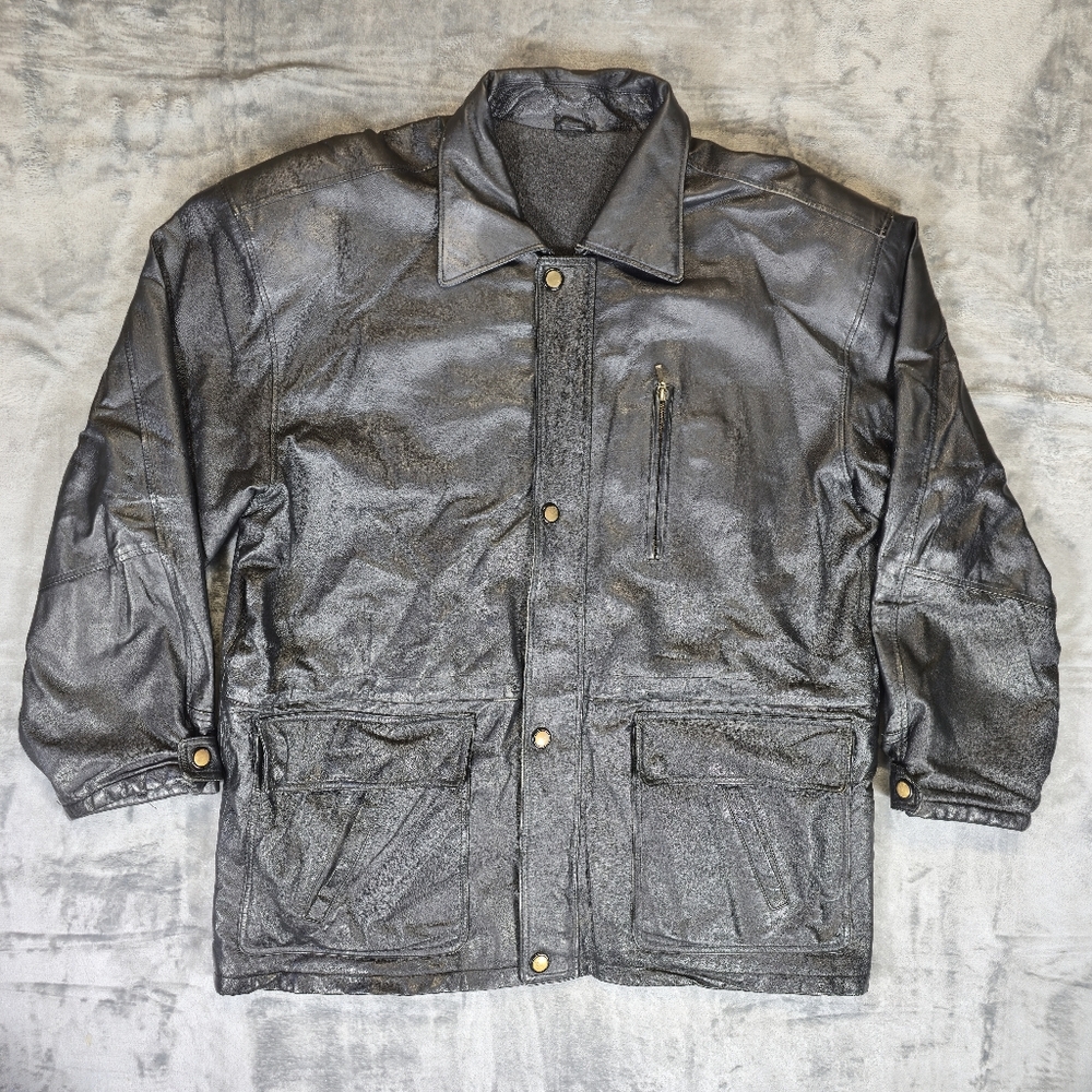 Y2K Protocol Genuine Leather Jacket Size Large Black